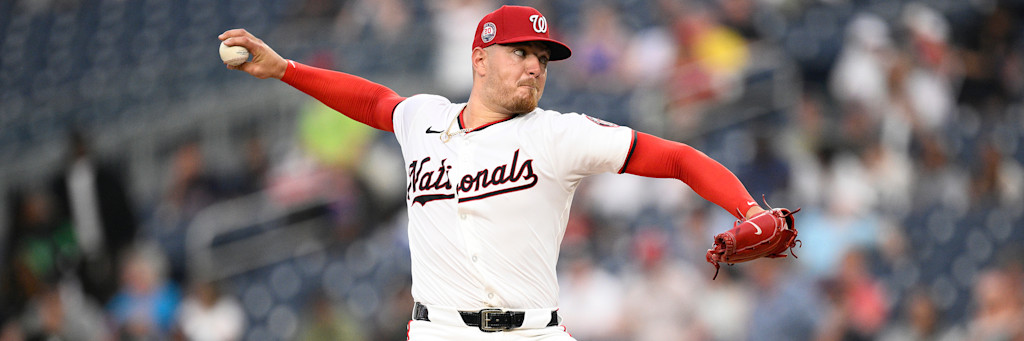 Cade Cavalli Washington Nationals right-handed starting pitcher delivering against the New York Mets at Citi Field team total under 4.5 model projection